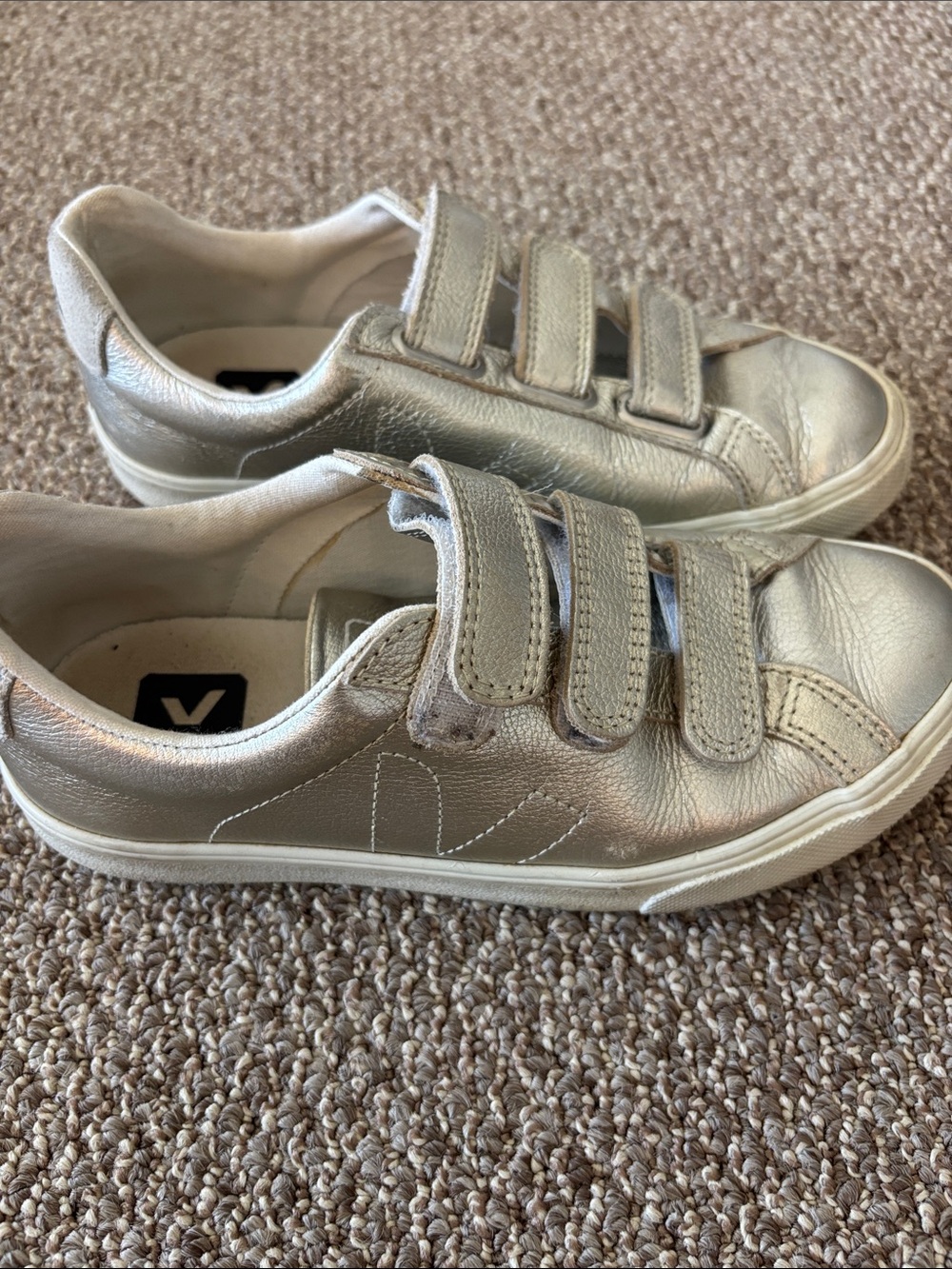 Veja Womens Metallic Gold Triple Velcro Sneakers